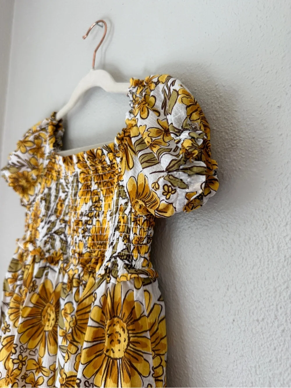 Girls Yellow Floral Smocked Sundress